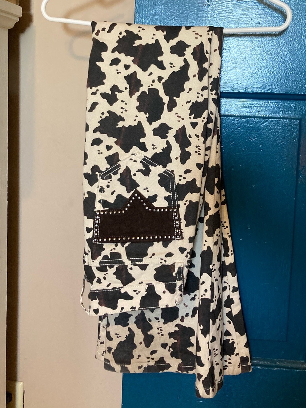 Rock & Roll Cow Print Flare Leg Jeans in Black, Brown & Cream - Picture 3 of 7